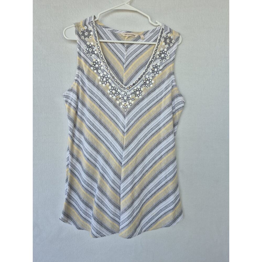 Soft Surroundings Embellished Striped Sleeveless Tunic Top Women L